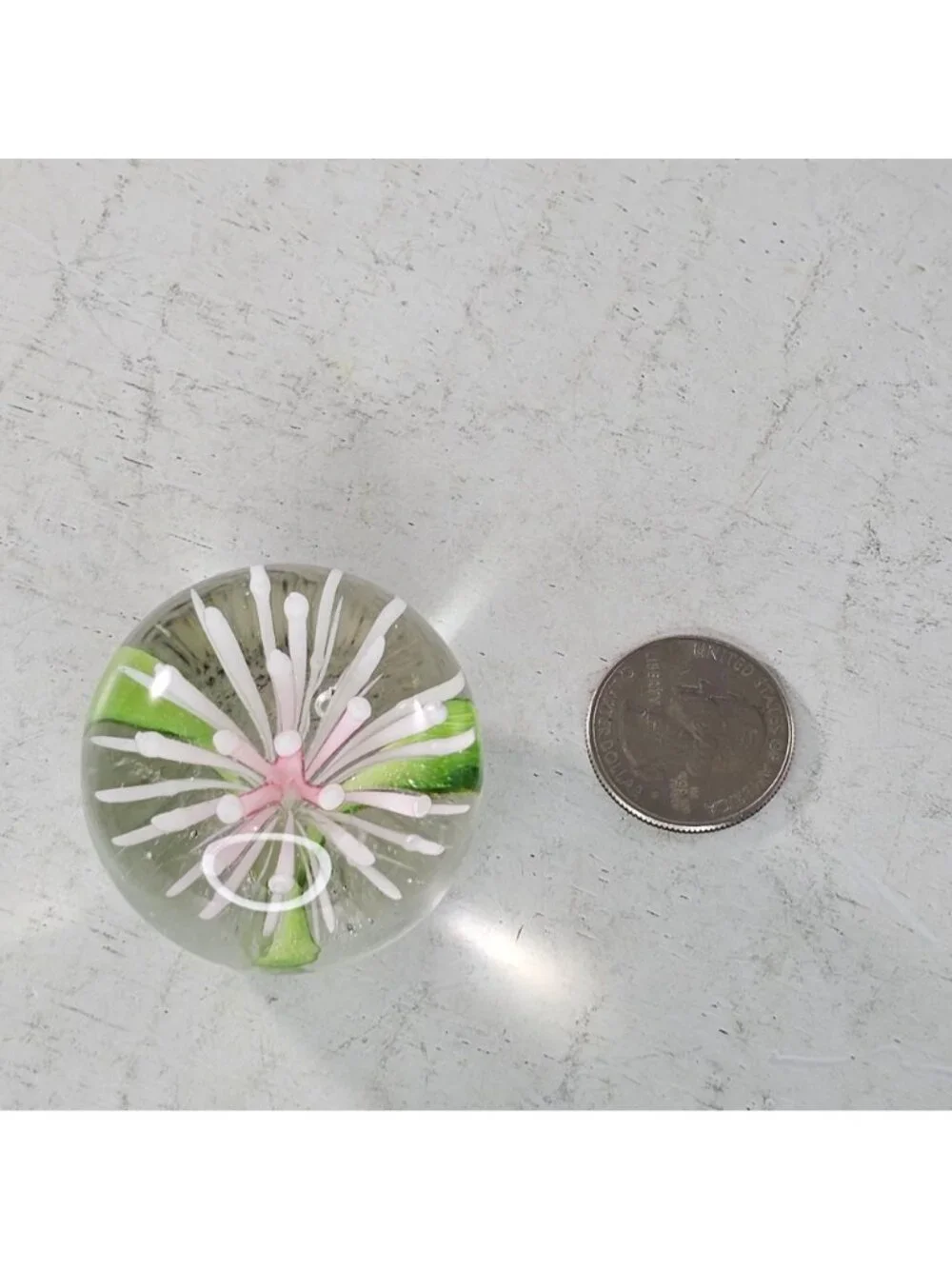 Handmade Glass Flower Paperweight Pink Clover Flower 1.75 Inch Diameter